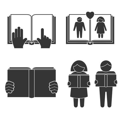 Book reading icons set vector