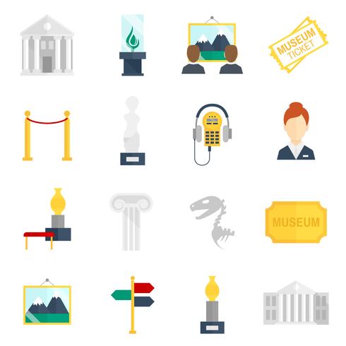 Iconos del museo planos vector