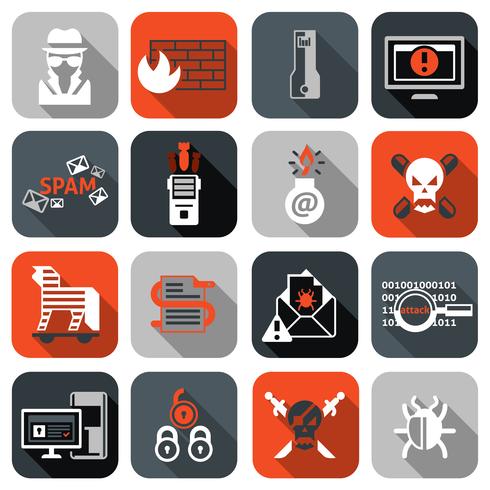 Hacker iconos conjunto plana vector