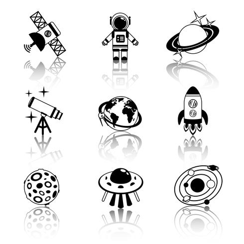 Space icons black and white set vector