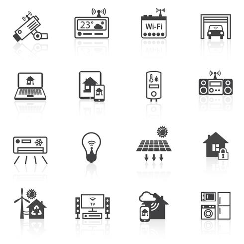 Iconos de casa inteligentes negros vector