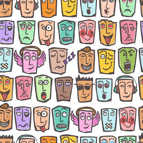 Sketch emoticons seamless pattern vector