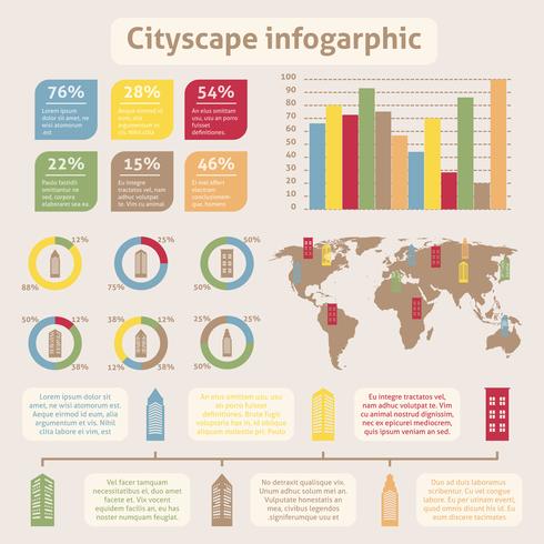 Infografía de iconos de paisaje urbano vector