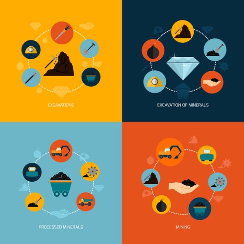 Mining icons flat composition vector