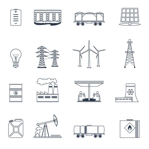 Energy icons outline set vector