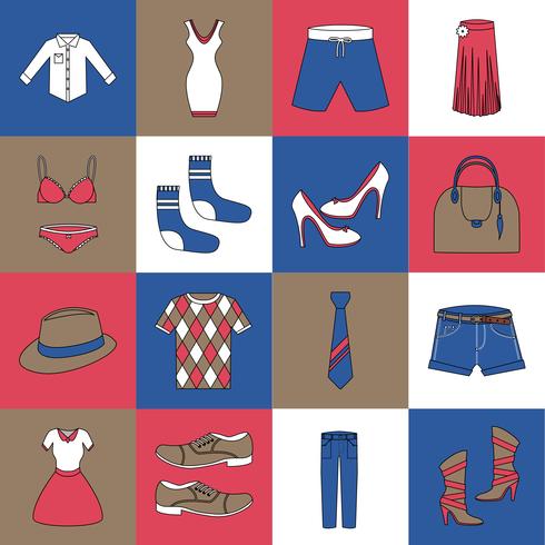 Ropa iconos conjunto línea plana vector