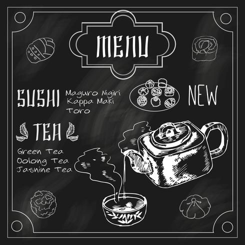 Japanese teapot and cup blackboard vector