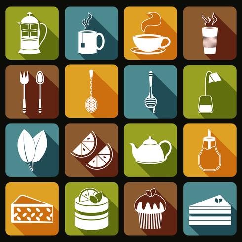 Conjunto de iconos de té plano vector