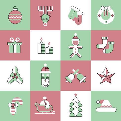 Christmas icons set flat line vector