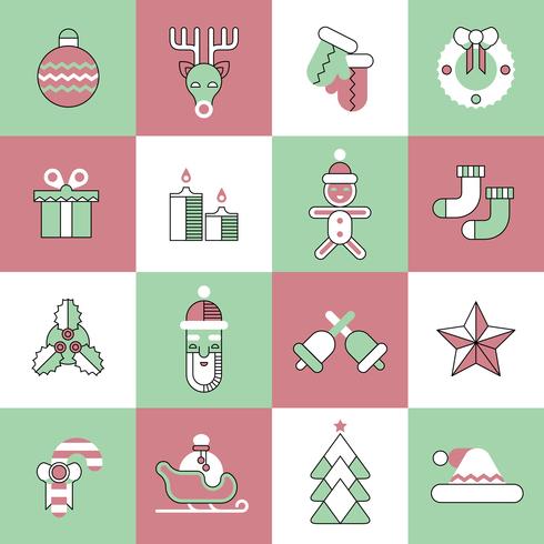 Set de iconos navideños línea plana vector