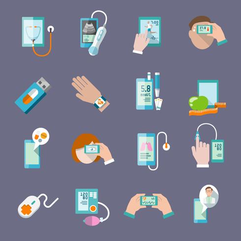 Iconos de salud móviles establecidos planos vector