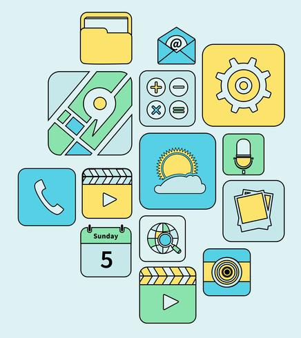 Mobile applications icons flat line vector