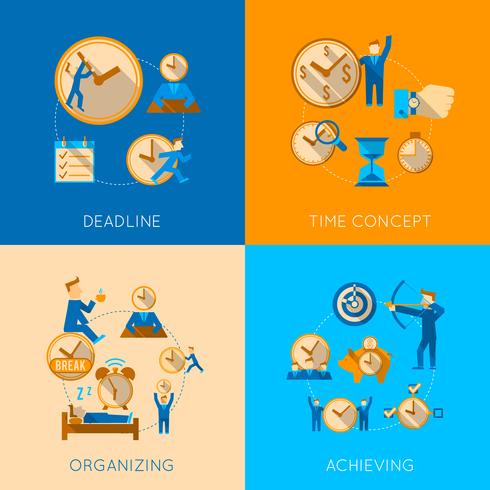 Time management flat composition icons set vector