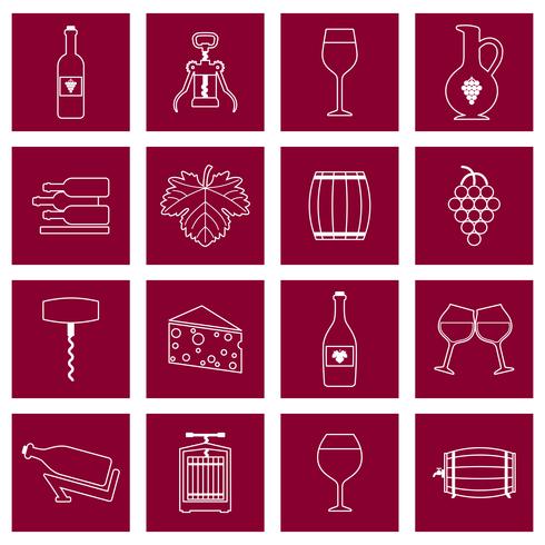 Iconos de vino establecer contorno vector