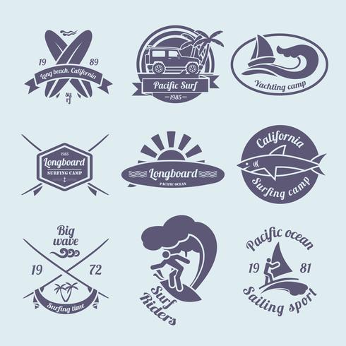 Surfing labels set vector