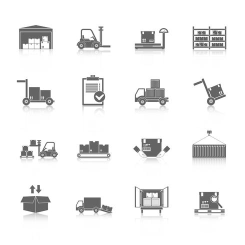 Warehouse icons black vector