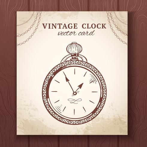 Old vintage pocket watch card vector