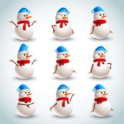 Snowman emotions set vector