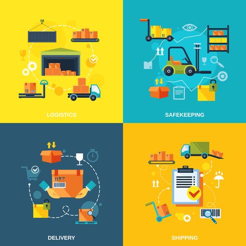 Warehouse flat set vector