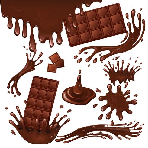 Barra de chocolate con leche y salpicaduras. vector