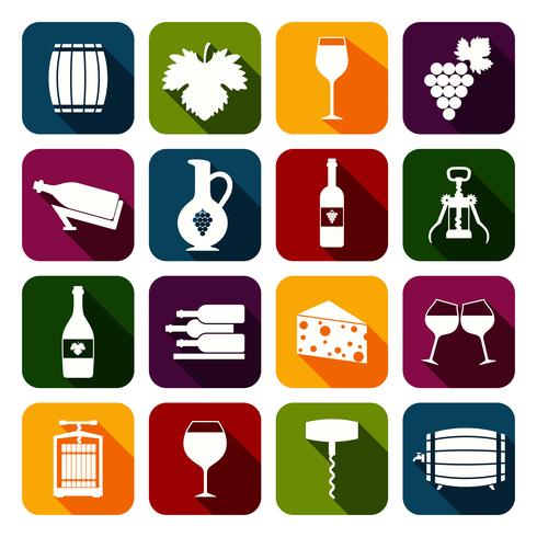 Wine icons set flat vector