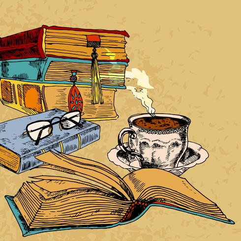 Cup of coffee and books vector
