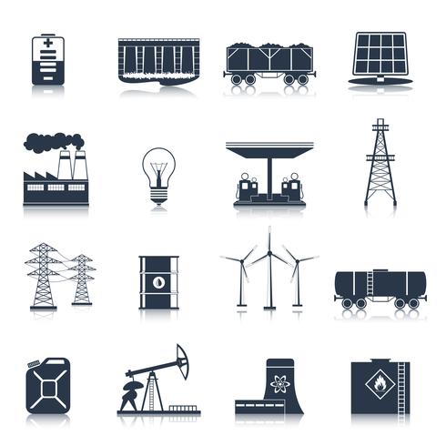 Energy icons black set vector
