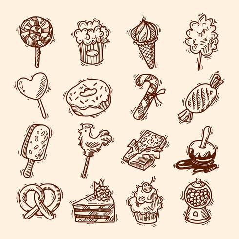 Conjunto de iconos de dibujo de dulces vector