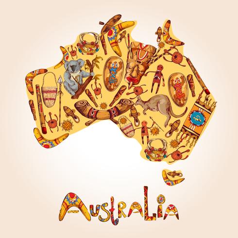 Australia bosquejo fondo coloreado vector