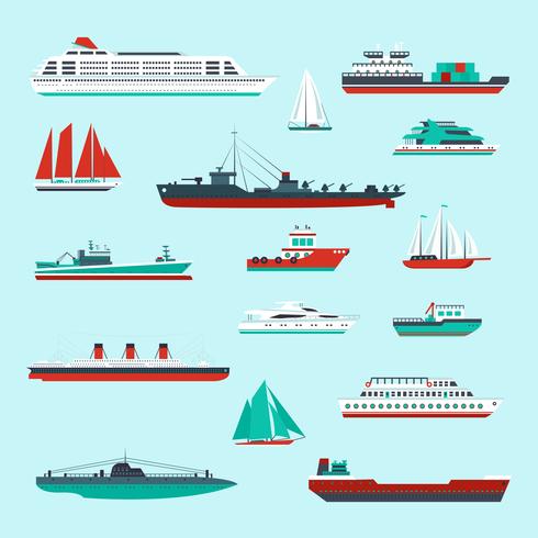 Set de barcos y embarcaciones. vector