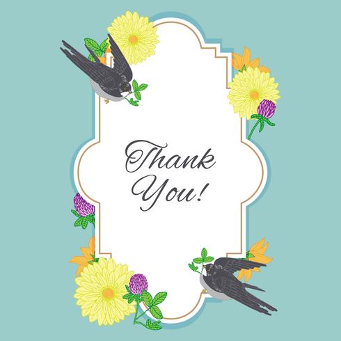 Vintage flowers postcard with bird vector