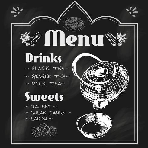 Teapot and teacup blackboard menu vector