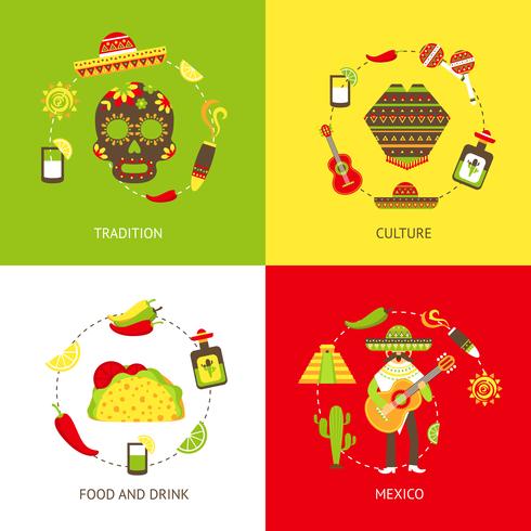 Conjunto de iconos planos de México vector