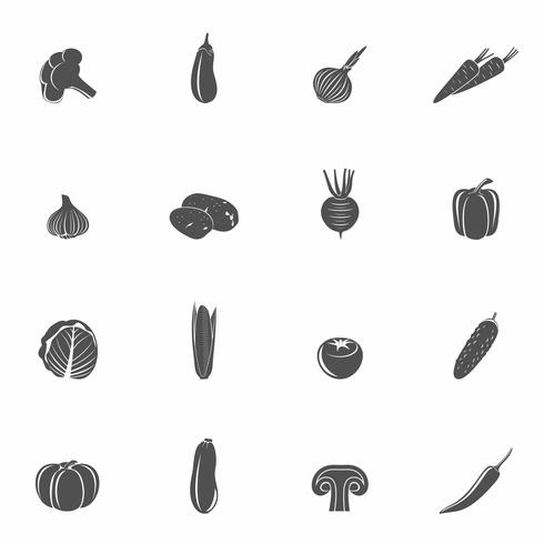 Conjunto de iconos de verduras negro vector