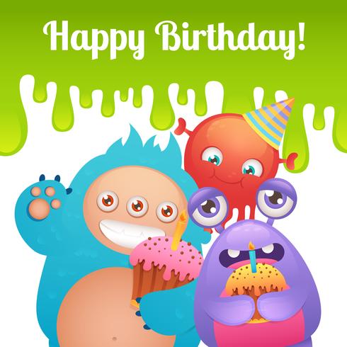 Tarjeta de cumpleaños monstruos vector