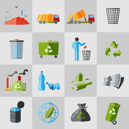 Iconos de basura plana vector