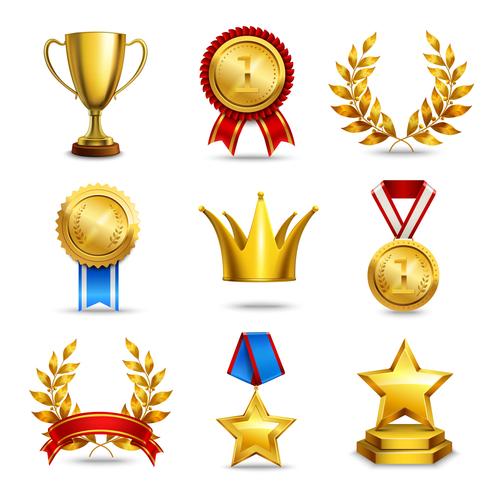 Realistic award icons set vector