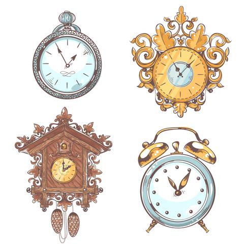 Old vintage clock set vector