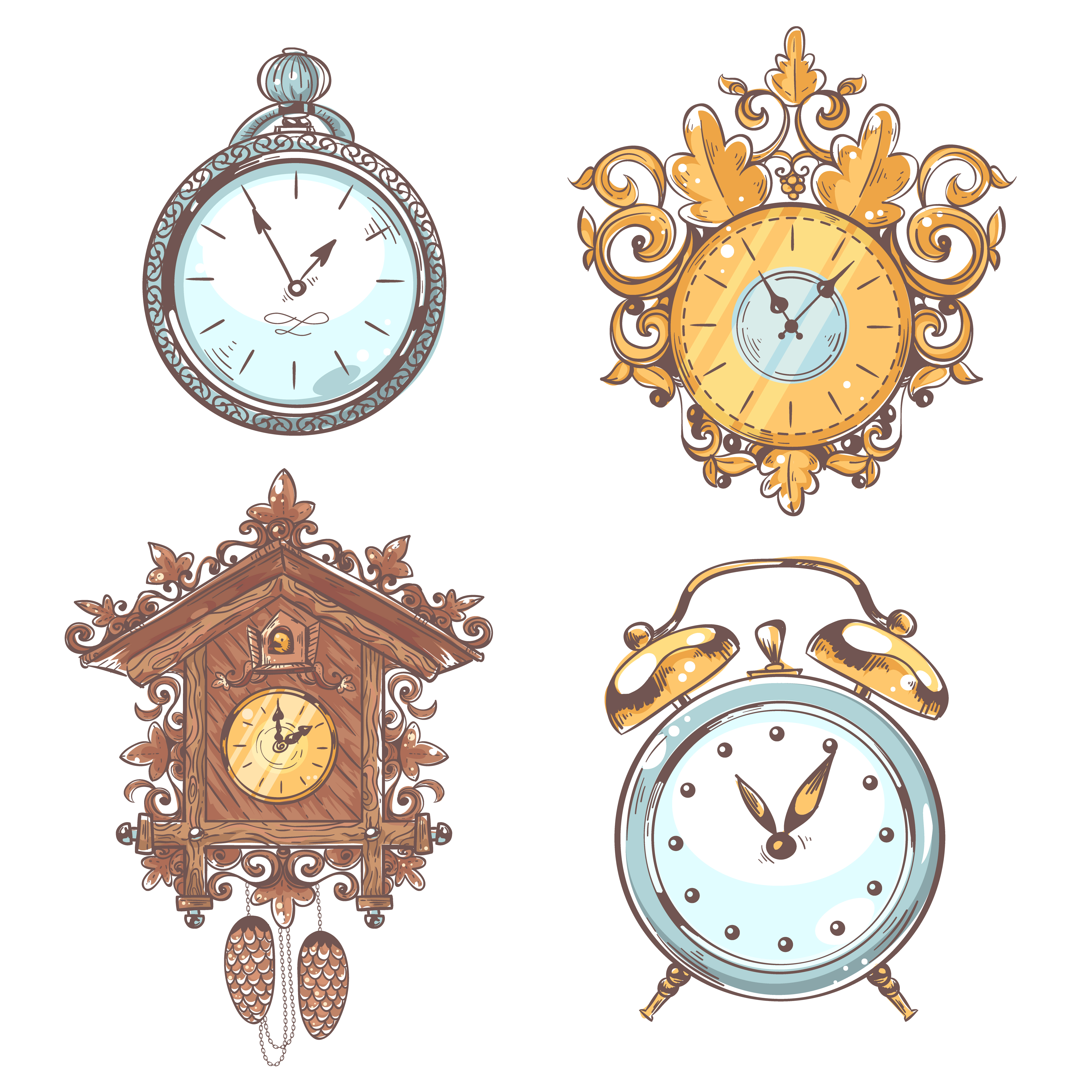 Download Old vintage clock set 439380 Vector Art at Vecteezy