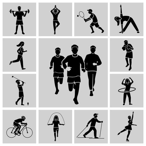 Sport icon set black vector