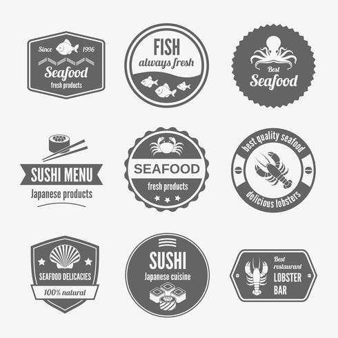 Seafood label set black vector