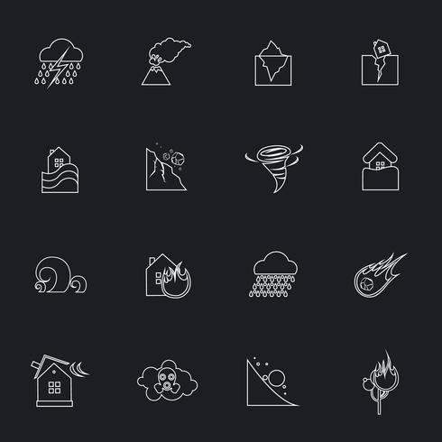 Natural disaster outline icons set vector