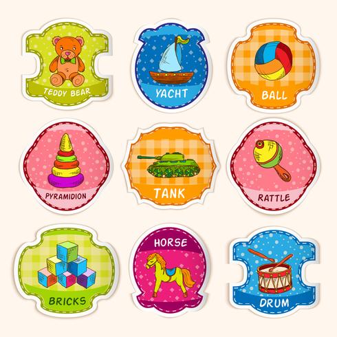 Toys labels sketch vector