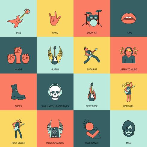 Iconos de la música rock línea plana vector