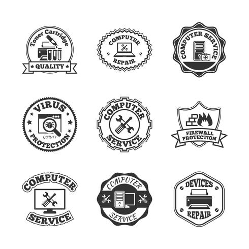 Computer repair labels icons set vector