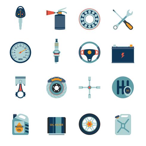 Car parts icons flat vector