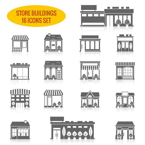 Store building icons set black vector