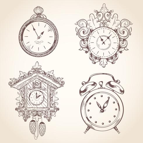 Old vintage clock set vector