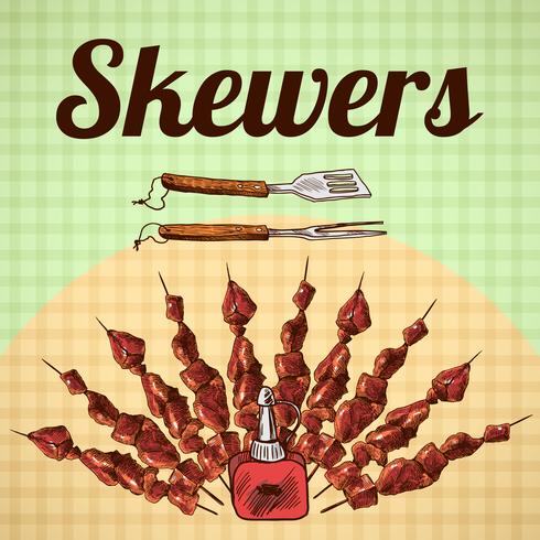 Skewers sketch poster vector