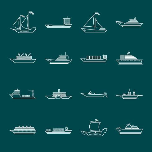 Ship and boats icons set outline vector